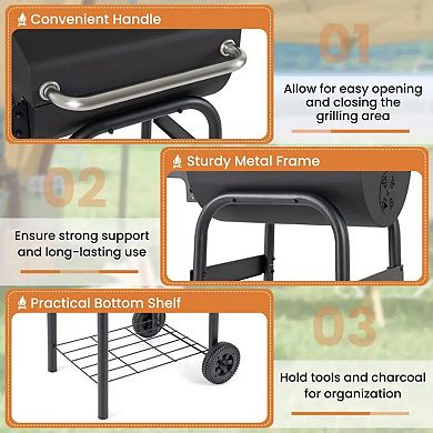 YIORTWO Charcoal Grill Barrel BBQ with Side Table Thermometer Wheels