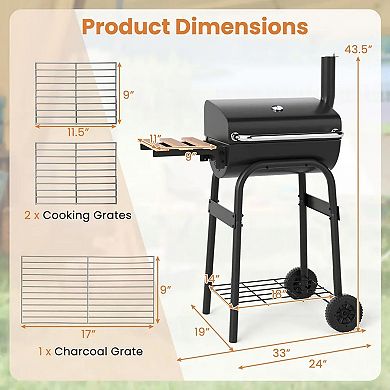 YIORTWO Charcoal Grill Barrel BBQ with Side Table Thermometer Wheels
