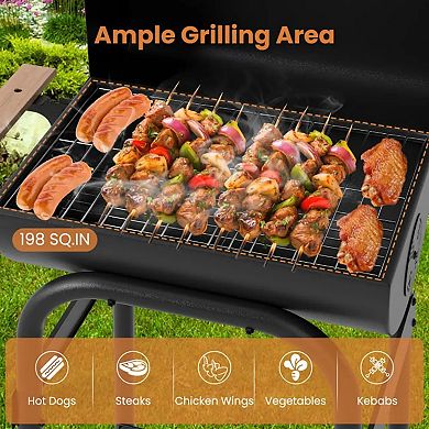 YIORTWO Charcoal Grill Barrel BBQ with Side Table Thermometer Wheels