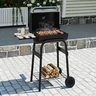 YIORTWO Charcoal Grill Barrel BBQ with Side Table Thermometer Wheels