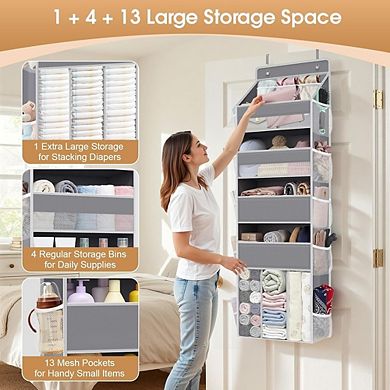 Over-the-Door Organizer, 5 Large & 13 Mesh Pockets, 50 lb Capacity