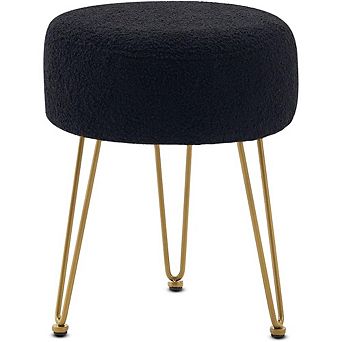 Teddy Velvet Vanity Stool, Padded Footstool, Metal Legs, Multi-Use
