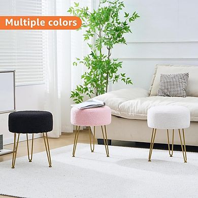 Teddy Velvet Vanity Stool, Padded Footstool, Metal Legs, Multi-Use