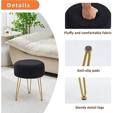 Teddy Velvet Vanity Stool, Padded Footstool, Metal Legs, Multi-Use