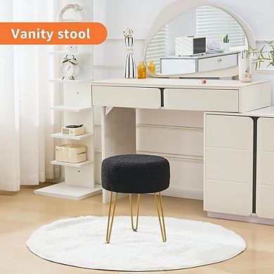Teddy Velvet Vanity Stool, Padded Footstool, Metal Legs, Multi-Use