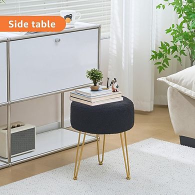 Teddy Velvet Vanity Stool, Padded Footstool, Metal Legs, Multi-Use