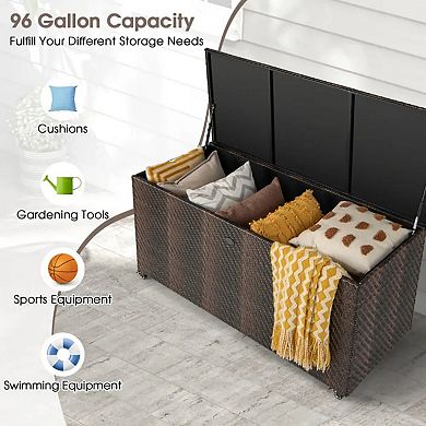 YIORTWO 96 Gallon Wicker Deck Box Outdoor Storage with Wheels Waterproof