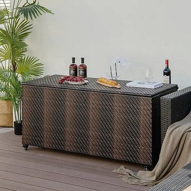 YIORTWO 96 Gallon Wicker Deck Box Outdoor Storage with Wheels Waterproof