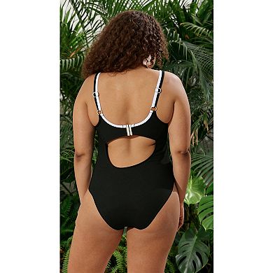 Women's Plus Size One-Piece Swimsuit, Contrast Trim Bathing Suit with Adjustable Straps