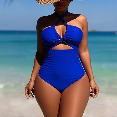 Women Halter One Piece Swimsuit Tummy Control Cutout Bathing Suit for Beach Pool