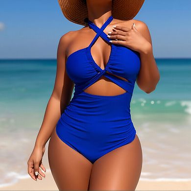 Women Halter One Piece Swimsuit Tummy Control Cutout Bathing Suit for Beach Pool