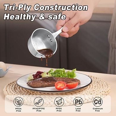 Mini Stainless Steel Saucepan, Tri-Ply Small Pot with Stay-Cool Handle