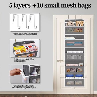 Over Door Organizer with 5 Shelves and 10 Mesh Pockets Storage