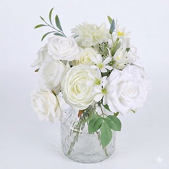 White Artificial Flower Box Set, DIY Bouquets & Table Centerpiece Decor
