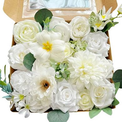 White Artificial Flower Box Set, DIY Bouquets & Table Centerpiece Decor