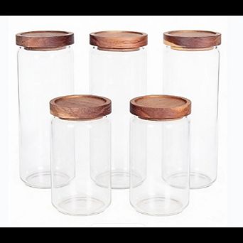 Glass Canister Set with Airtight Acacia Lids, Kitchen Storage Jars