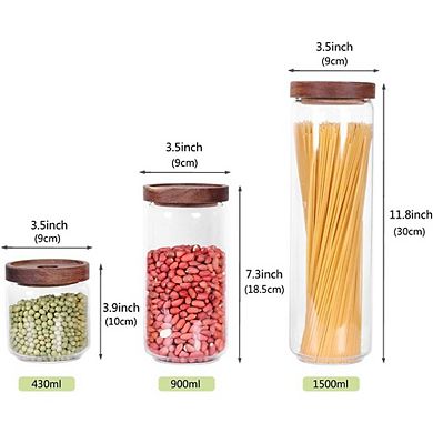 Glass Canister Set with Airtight Acacia Lids, Kitchen Storage Jars