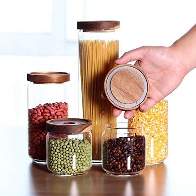 Glass Canister Set with Airtight Acacia Lids, Kitchen Storage Jars