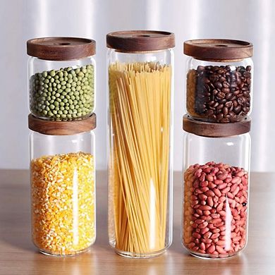 Glass Canister Set with Airtight Acacia Lids, Kitchen Storage Jars