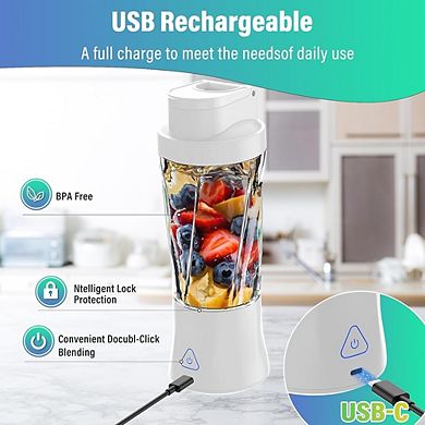 Cordless Portable Personal Blender, 25oz, USB-C Rechargeable, Black, Smoothie & Ice Maker