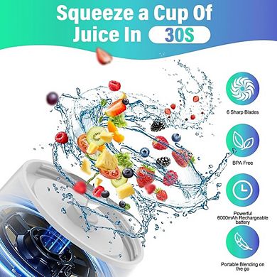 Cordless Portable Personal Blender, 25oz, USB-C Rechargeable, Black, Smoothie & Ice Maker