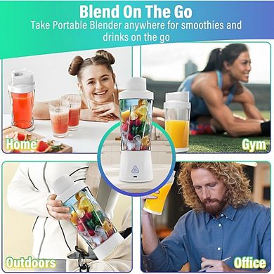 Cordless Portable Personal Blender, 25oz, USB-C Rechargeable, Black, Smoothie & Ice Maker