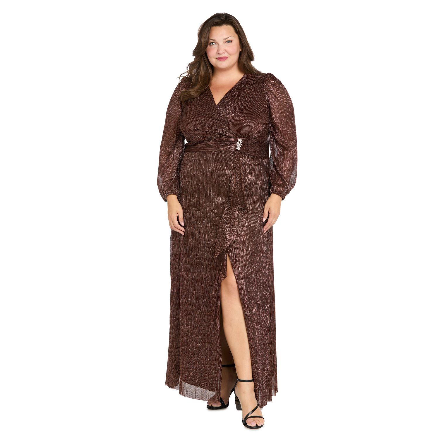 Женские платья R&M Richards Plus Size R&M Richards Metallic Crinkle Pleated Faux-Wrap Dress