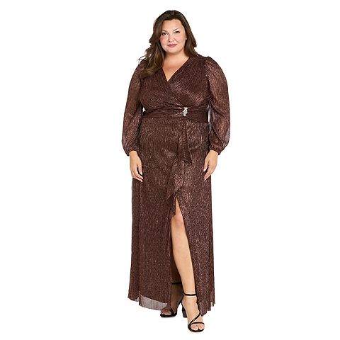 Женские платья R&M Plus Size R&M Richards Metallic Crinkle Pleated Faux-Wrap Dress