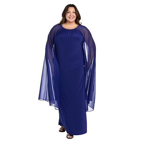 Женские платья R&M Plus Size R&M Richards Evening Gown with Chiffon Cape & Beaded Neckline