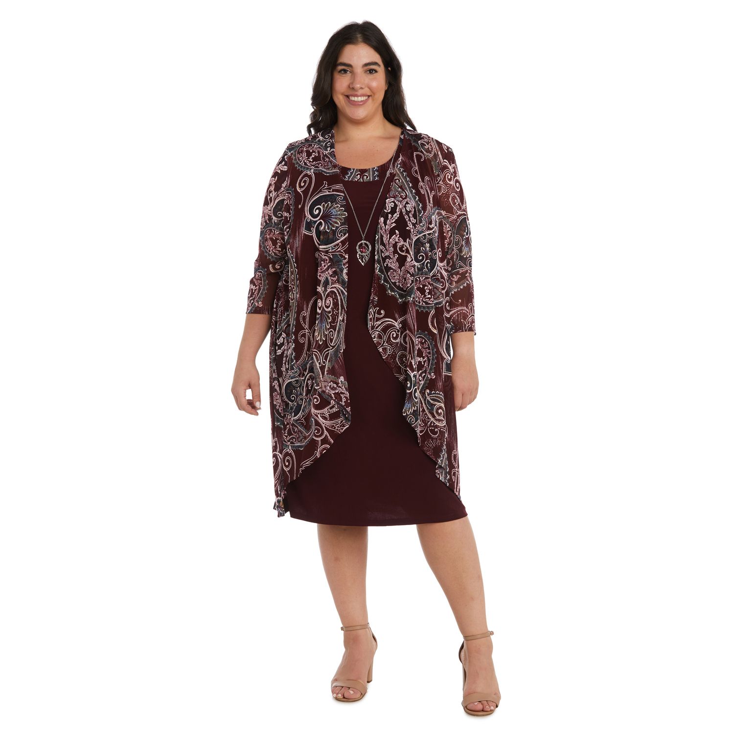 Женские платья R&M Richards Plus Size R&M Richards 2 pc Printed Flyaway Jacket Over Shift Dress