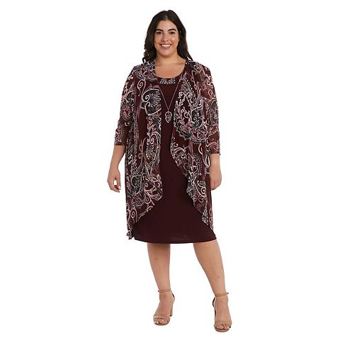 Женские платья R&M Plus Size R&M Richards 2 pc Printed Flyaway Jacket Over Shift Dress