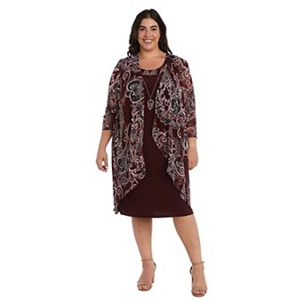 Plus Size R&M Richards 2 pc Printed Flyaway Jacket Over Shift Dress
