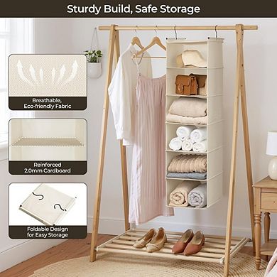 Hanging Closet Organizer with 6 Shelves and 2 Hooks Collapsible Storage Rack