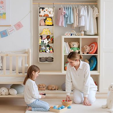 Hanging Closet Organizer with 6 Shelves and 2 Hooks Collapsible Storage Rack