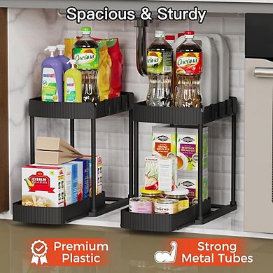 2-Pack Pull-Out Under Sink Organizer, Multi-Purpose Cabinet Storage