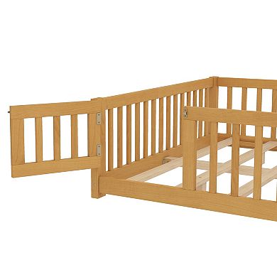 Floor Bed with Safety Guardrails and Door for Kids