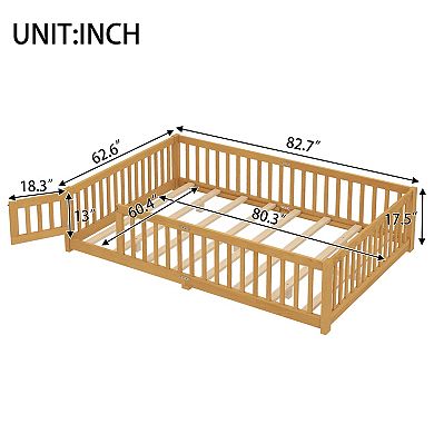 Floor Bed with Safety Guardrails and Door for Kids
