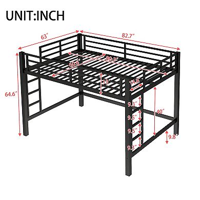 Full Metal Loft Bed with Easy Climbing Ladder and Guardrails Black