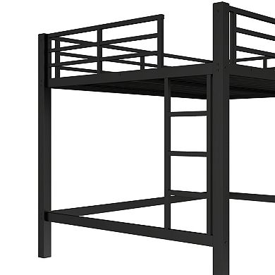 Full Metal Loft Bed with Easy Climbing Ladder and Guardrails Black