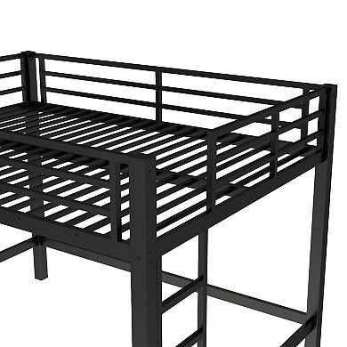 Full Metal Loft Bed with Easy Climbing Ladder and Guardrails Black