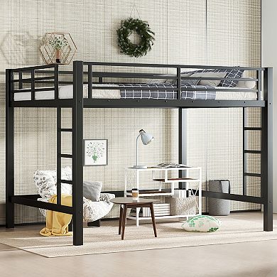 Full Metal Loft Bed with Easy Climbing Ladder and Guardrails Black