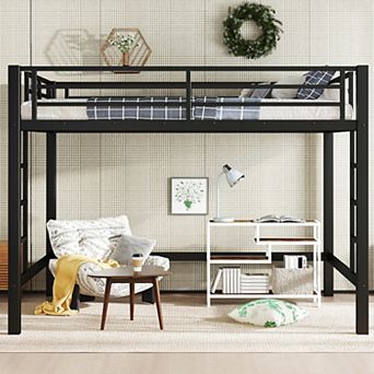 Full Metal Loft Bed with Easy Climbing Ladder and Guardrails Black