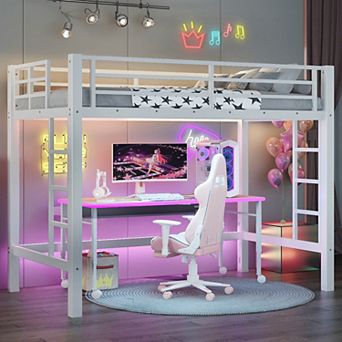Full Metal Loft Bed with Easy Climbing Ladder and Guardrails Black