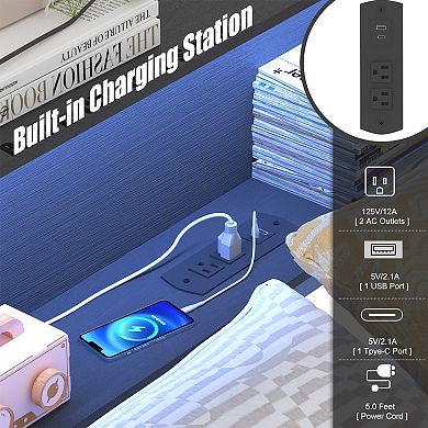 Corner Daybed with Storage Bookcase Headboard LED Light and Charging Station