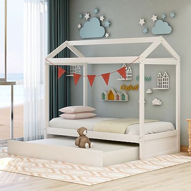House Bed with Trundle White