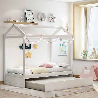 House Bed with Trundle White