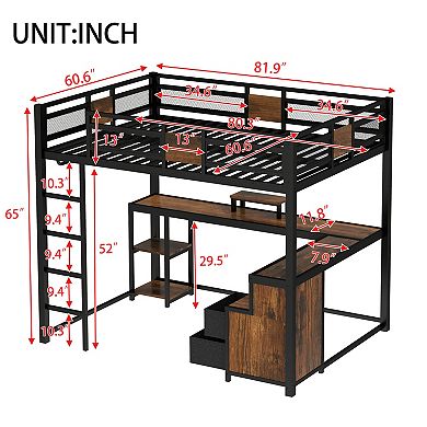 Loft Bed with Desk Storage Drawers Ladders Noise-Free No Spring Box Black