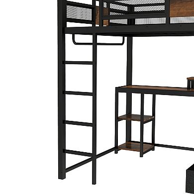Loft Bed with Desk Storage Drawers Ladders Noise-Free No Spring Box Black