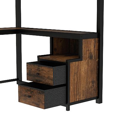 Loft Bed with Desk Storage Drawers Ladders Noise-Free No Spring Box Black