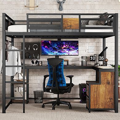 Loft Bed with Desk Storage Drawers Ladders Noise-Free No Spring Box Black